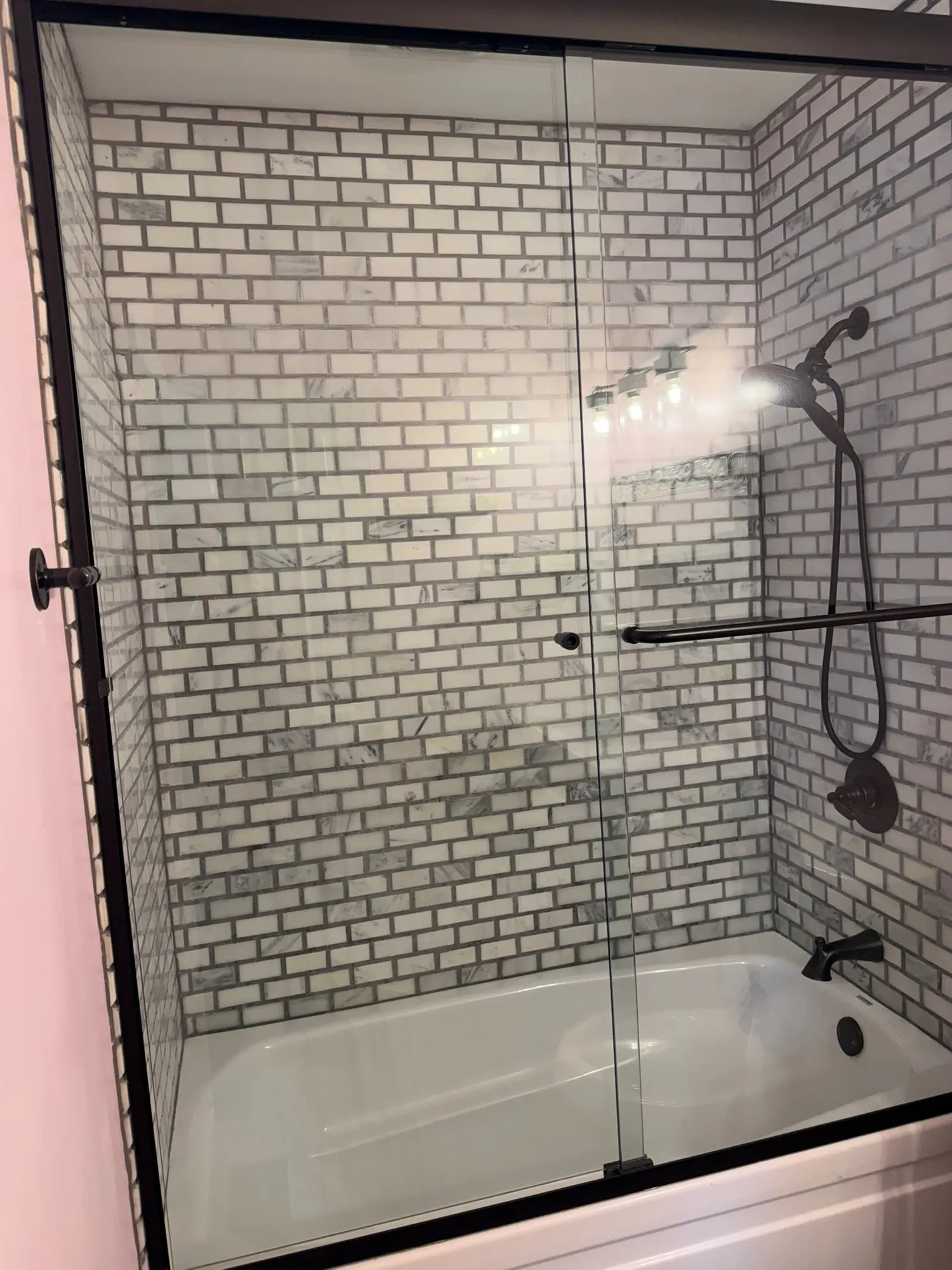 Custom brick pattern tile shower