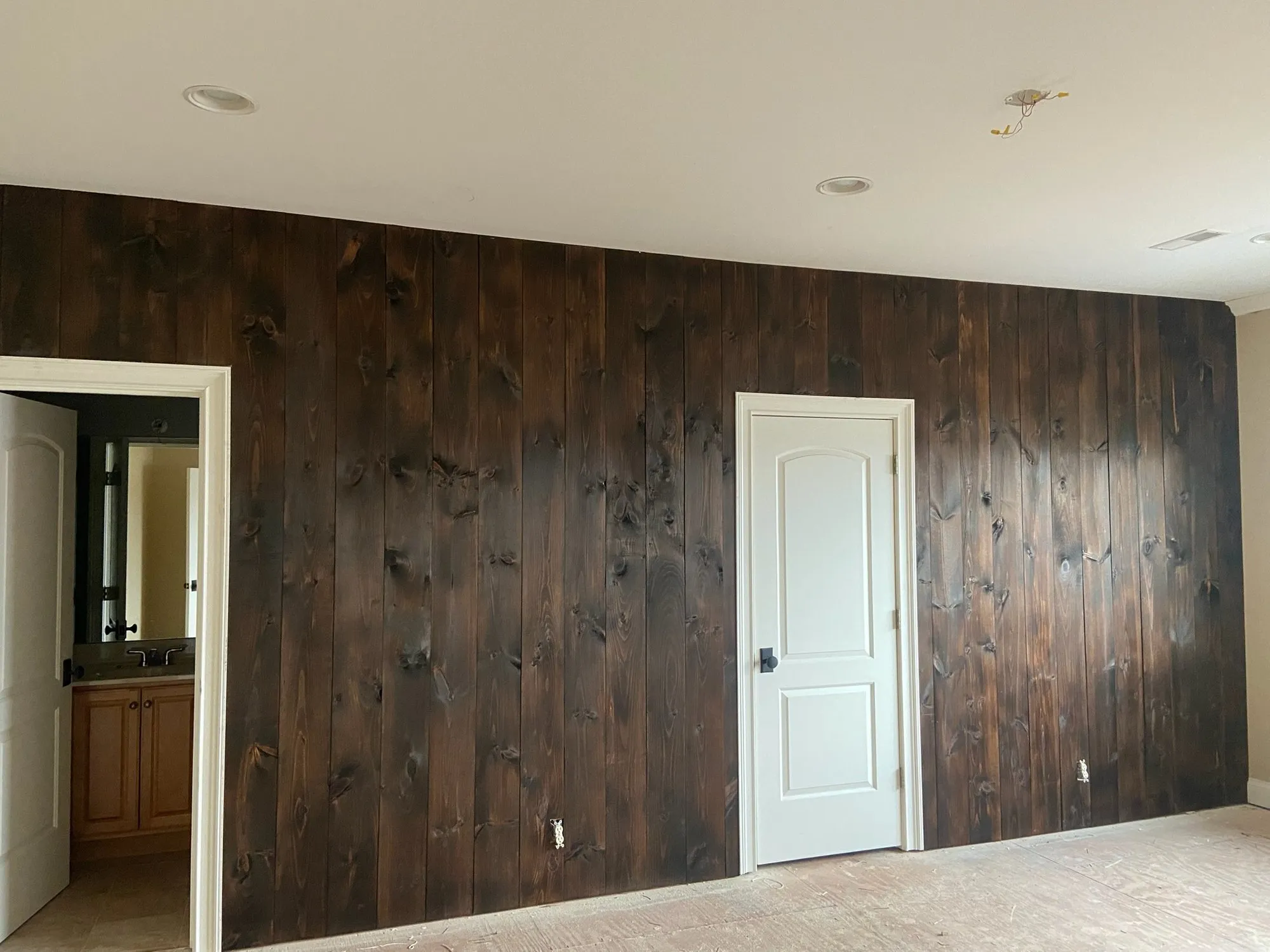 Burnt and stained board feature wall