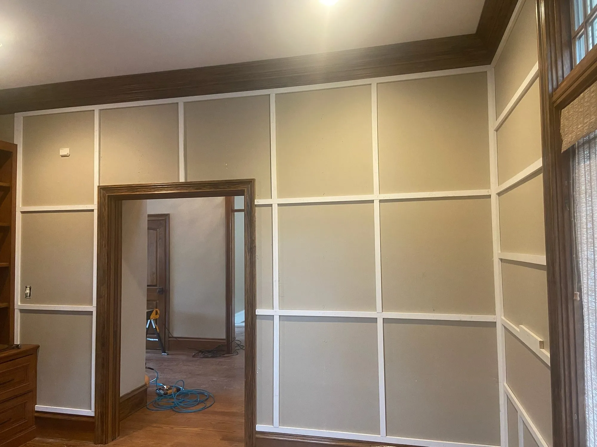 Grid wainscoting and casing